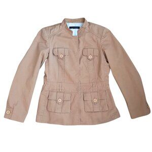 Anne Klein Women’s Utility Jacket Beige Safari Style Cotton Blend – Size XS